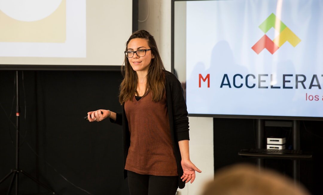 businesswoman presenting on stage